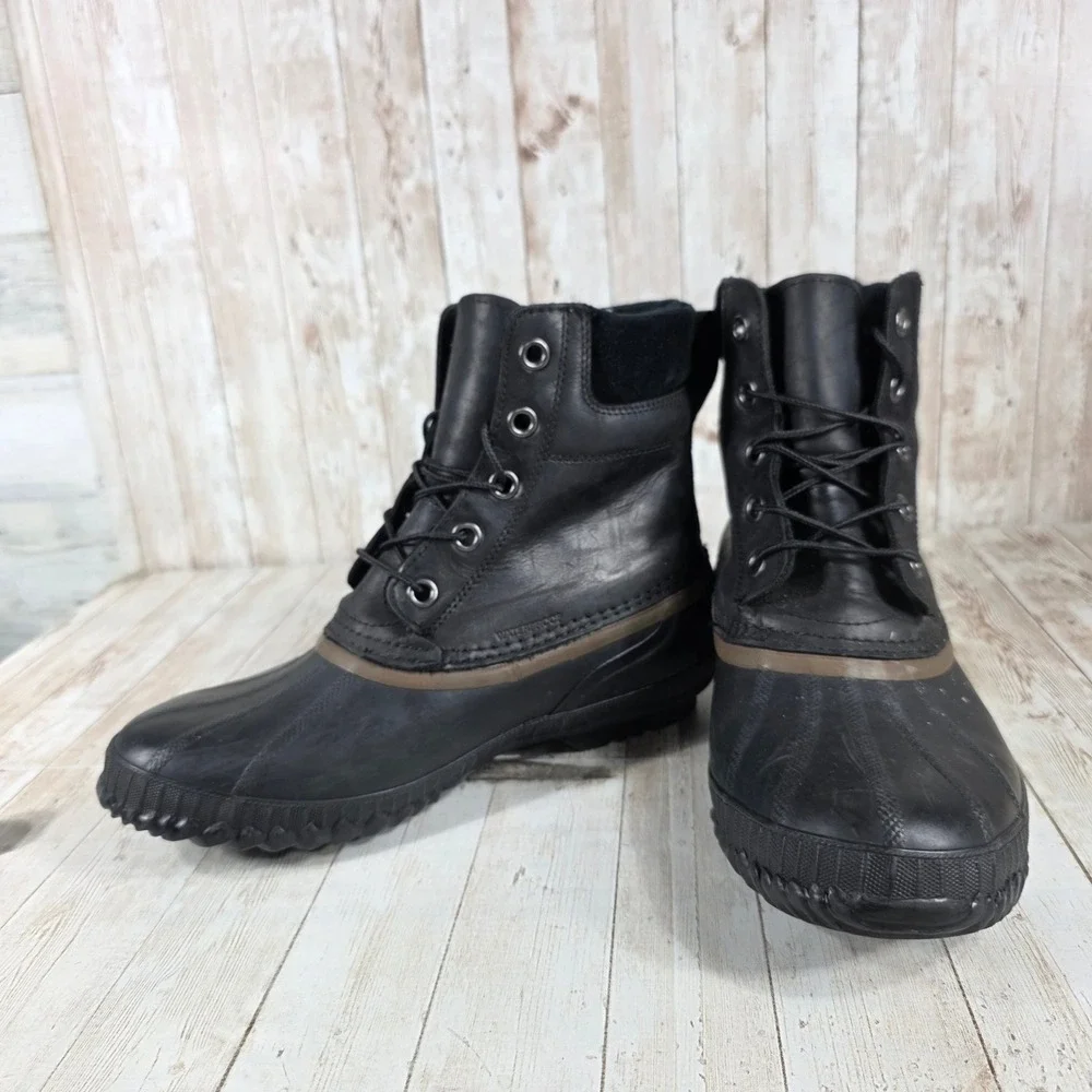 Sorel Men's‎ Black Leather Lace Up Duck Winter Snow Boots Waterproof Size 10